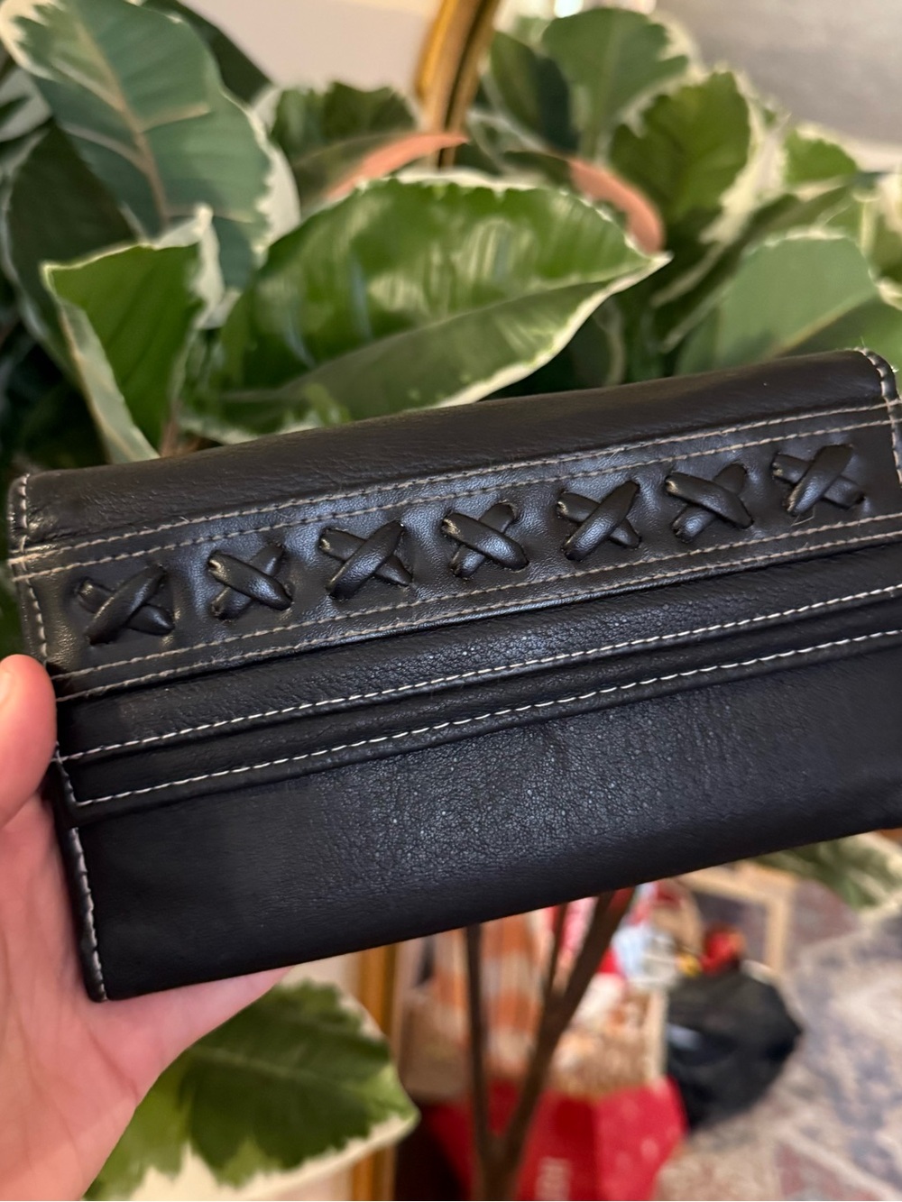 Y2K black leather long wallet